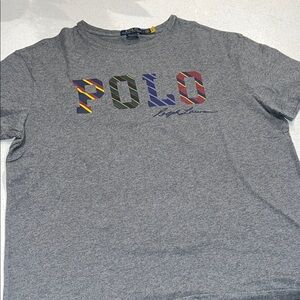 Ralph Lauren Gray Tee with Multicolor Logo